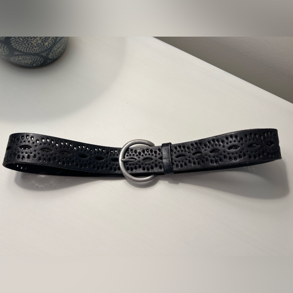 Lucky Brand Black Leather Belt with Silver Buckle